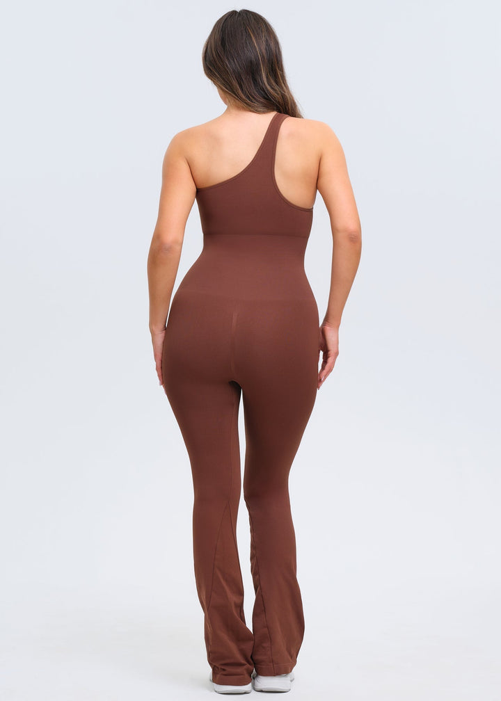 SnatchedKnit One-Shoulder Flare Jumpsuit